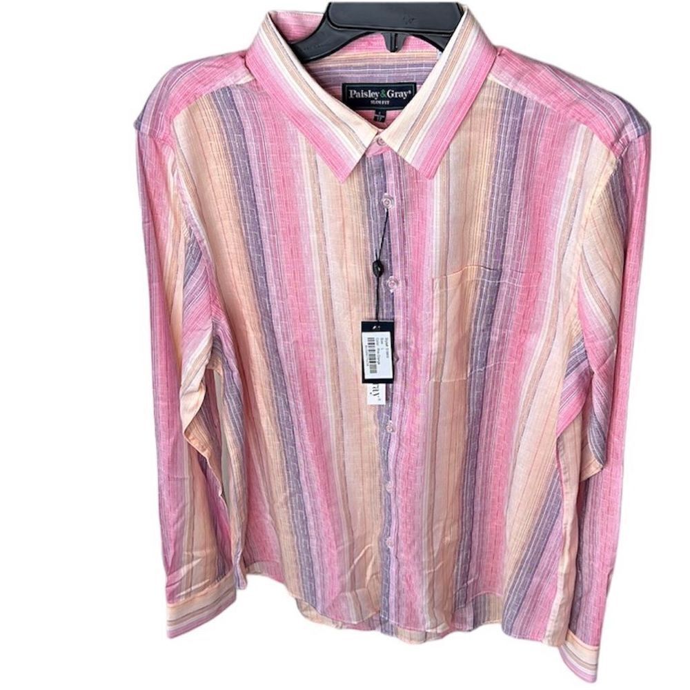 Paisley & Gray Slim Fit Pink/Orange Rayon Button Down Dress Shirt Large Nwt
